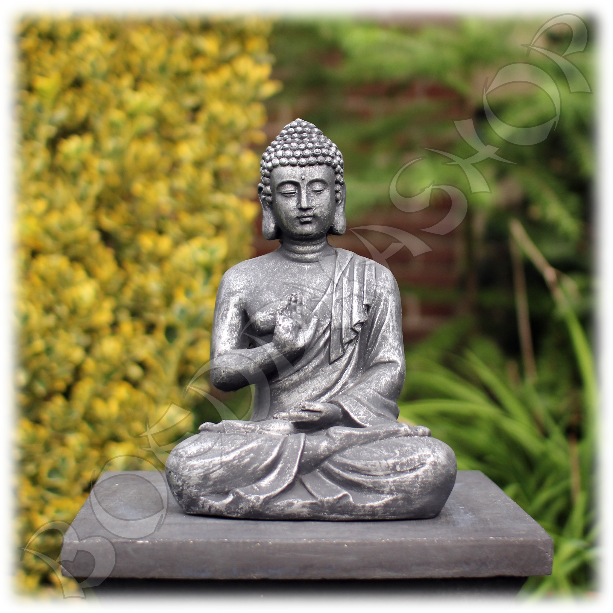 Zachtmoedigheid mooi Discipline Tuinbeeld Boeddha namaskara zilver S | Boeddhashop